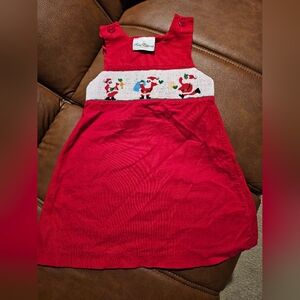 Hand Smocked Red Christmas Santa Girls Sz 3t Sleeveless Cotton Aline Corduroy